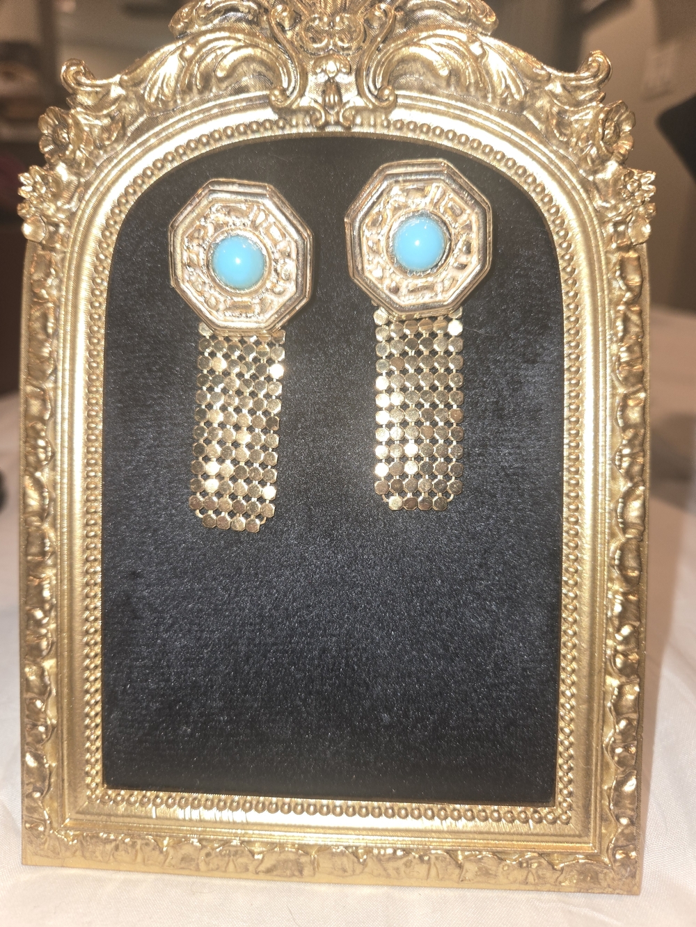 Gold-Tone Drop Earrings with Turquoise Cabochon
